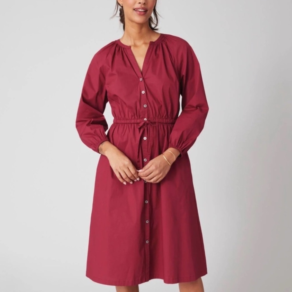 Untuckit Farrah Long Sleeve Cotton Shirtdress in Currant Red